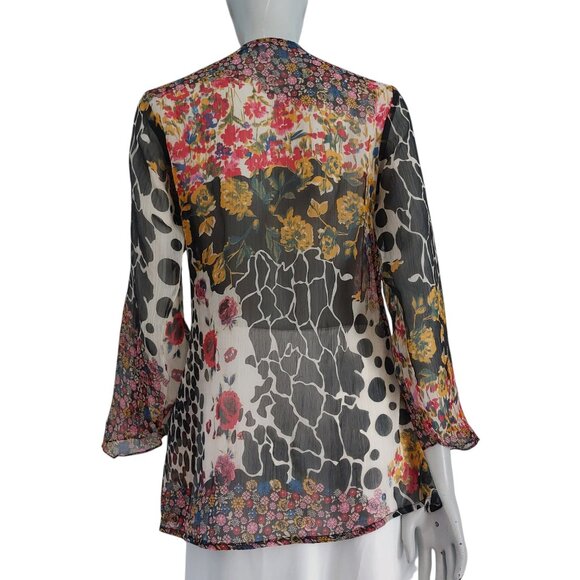 Vintage Y2K Top Medium Sheer Flowy Romeo Juliet Couture Multi Print Silky Sequin - Picture 4 of 16
